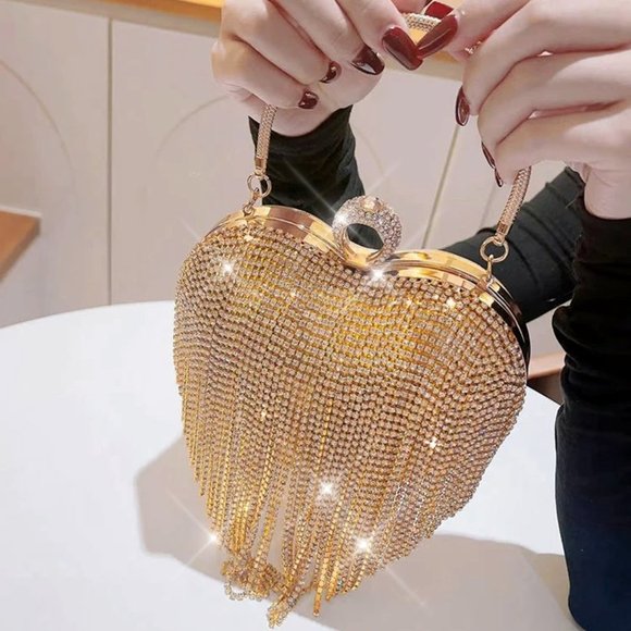 NWT Sparkling Bling Swarovski Crystal Rhinestone Heart Purse: Silver Gol… - Picture 8 of 11